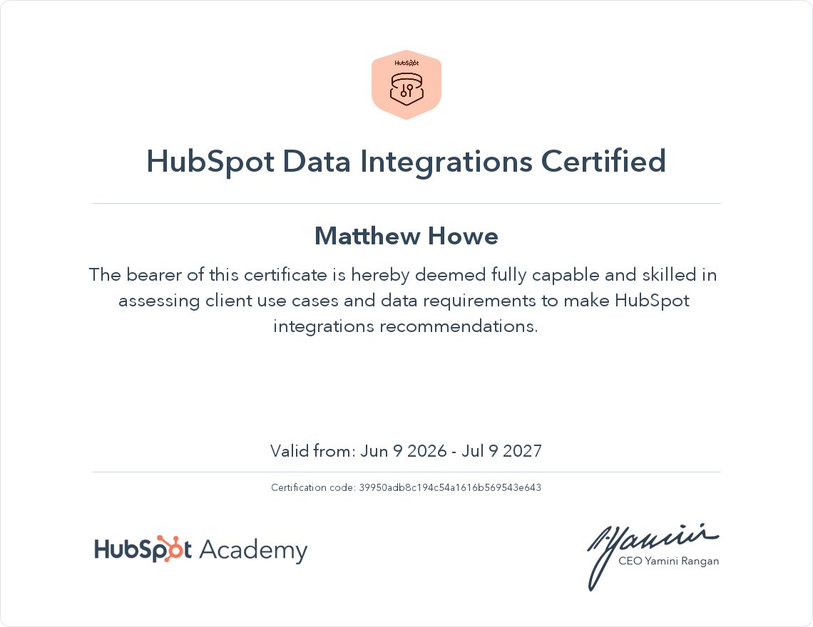 screenshot of HubSpot Certification