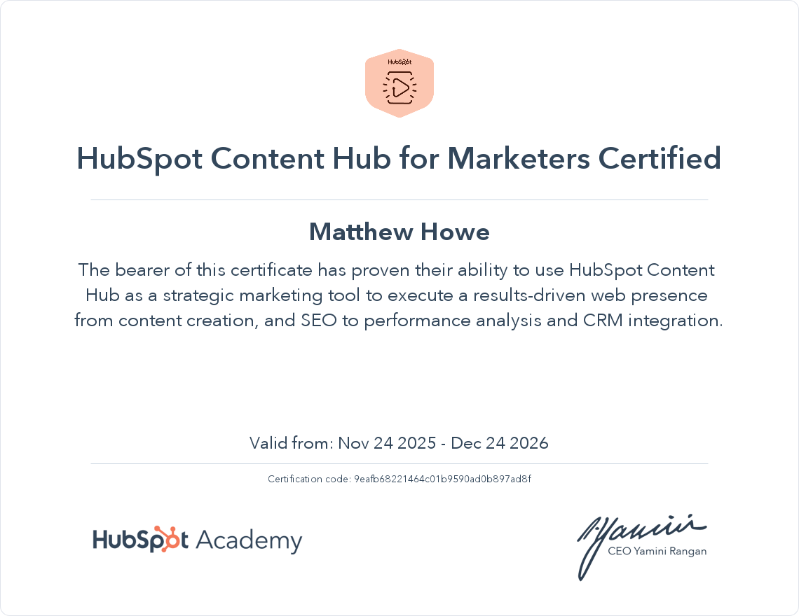 screenshot of HubSpot Certification