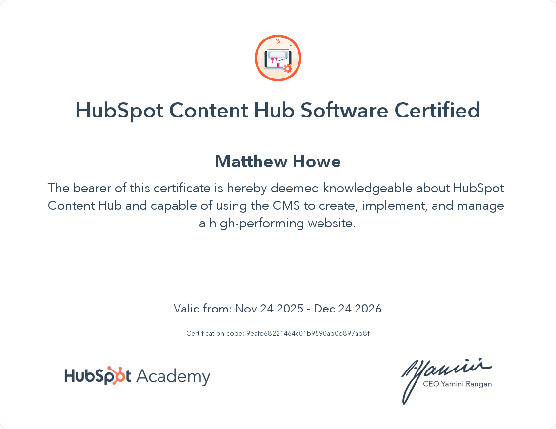 screenshot of HubSpot Certification