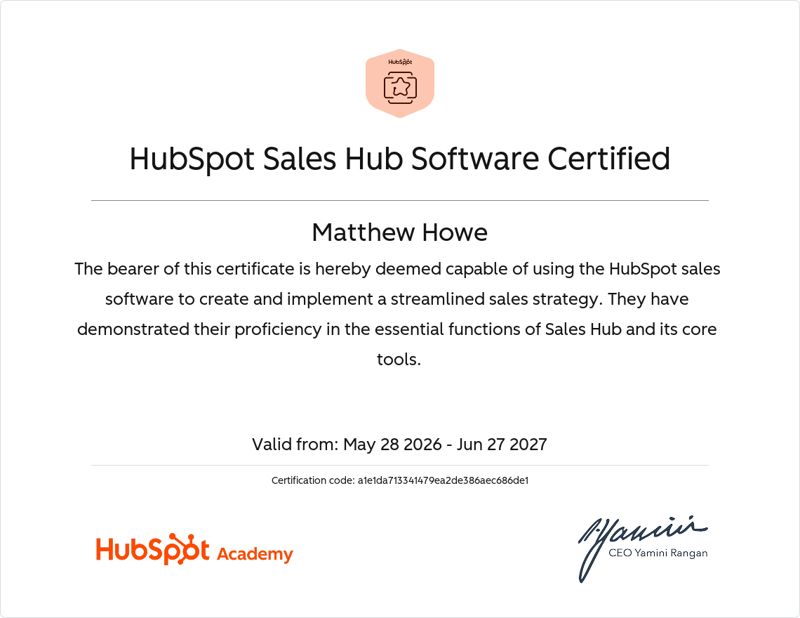 screenshot of HubSpot Certification