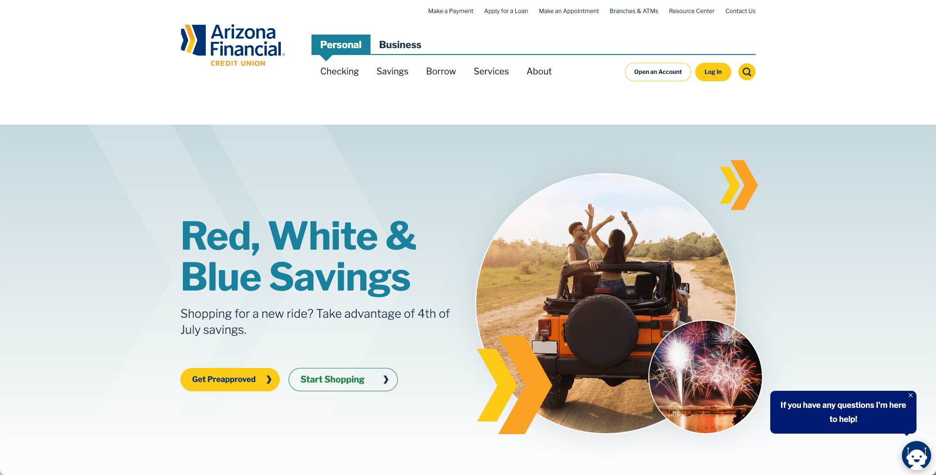 screenshot of Arizona Financial Credit Union's website