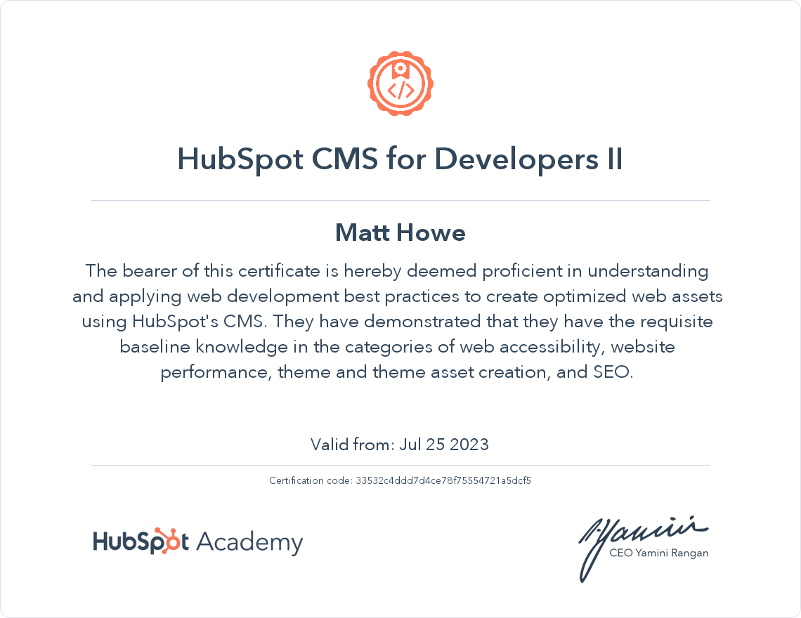 screenshot of HubSpot Certification