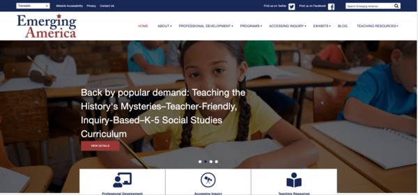 screenshot of Emerging America's website