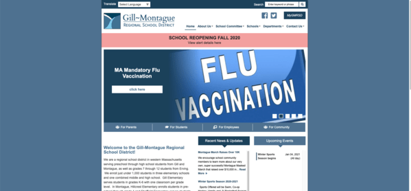 screenshot of Gill-Montague Regional School District's website