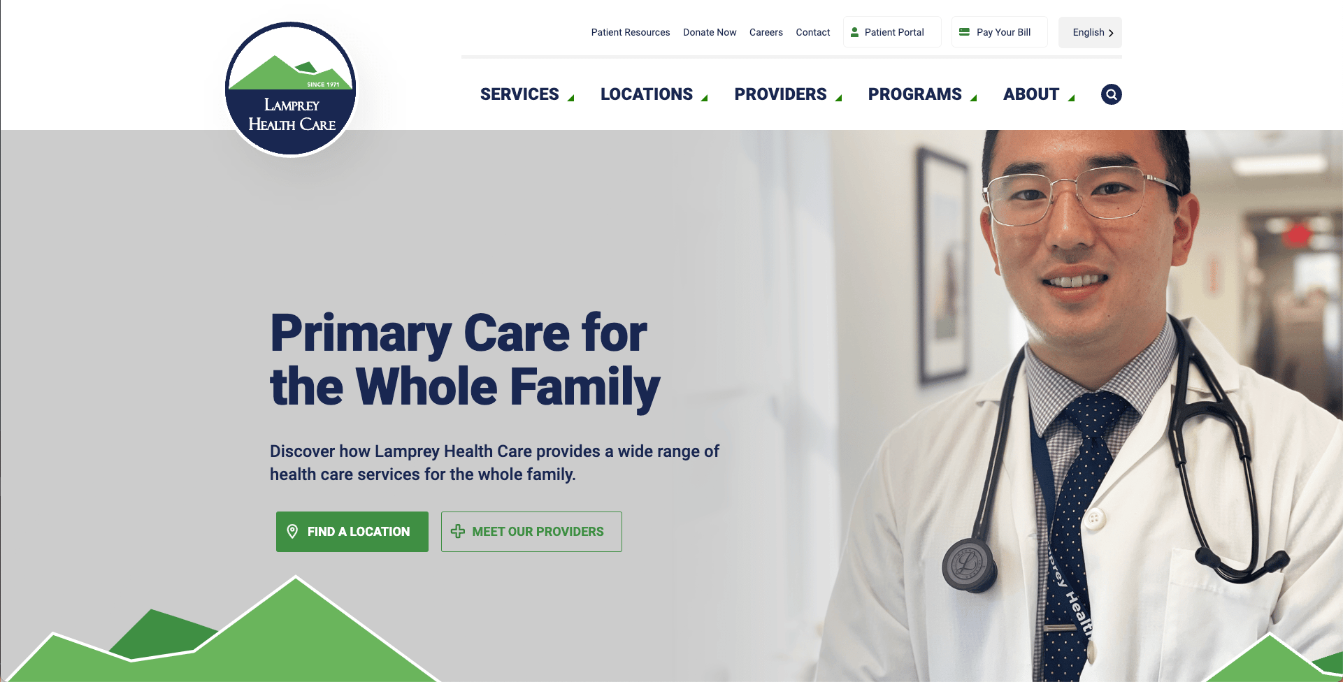 screenshot of Lamprey Health Care's website