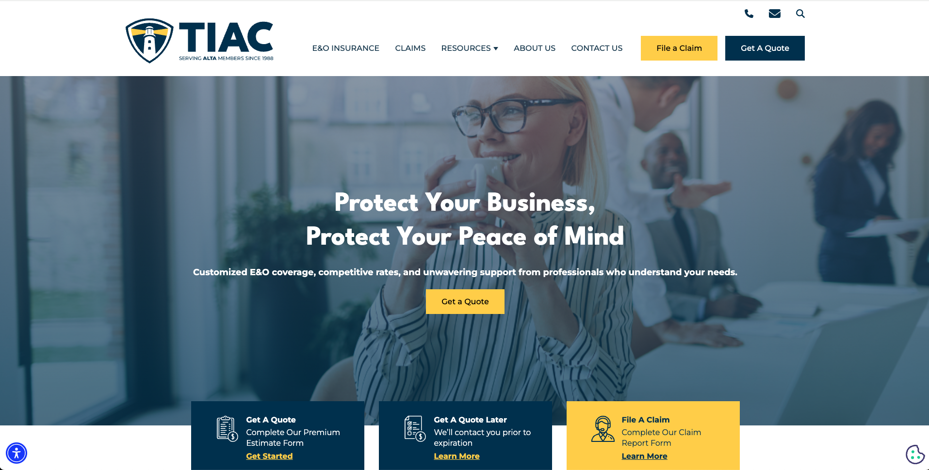 screenshot of TIAC's website