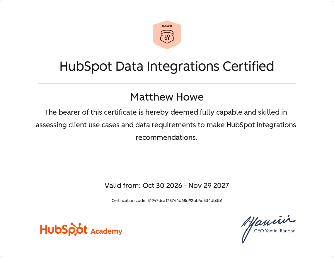 screenshot of HubSpot Certification